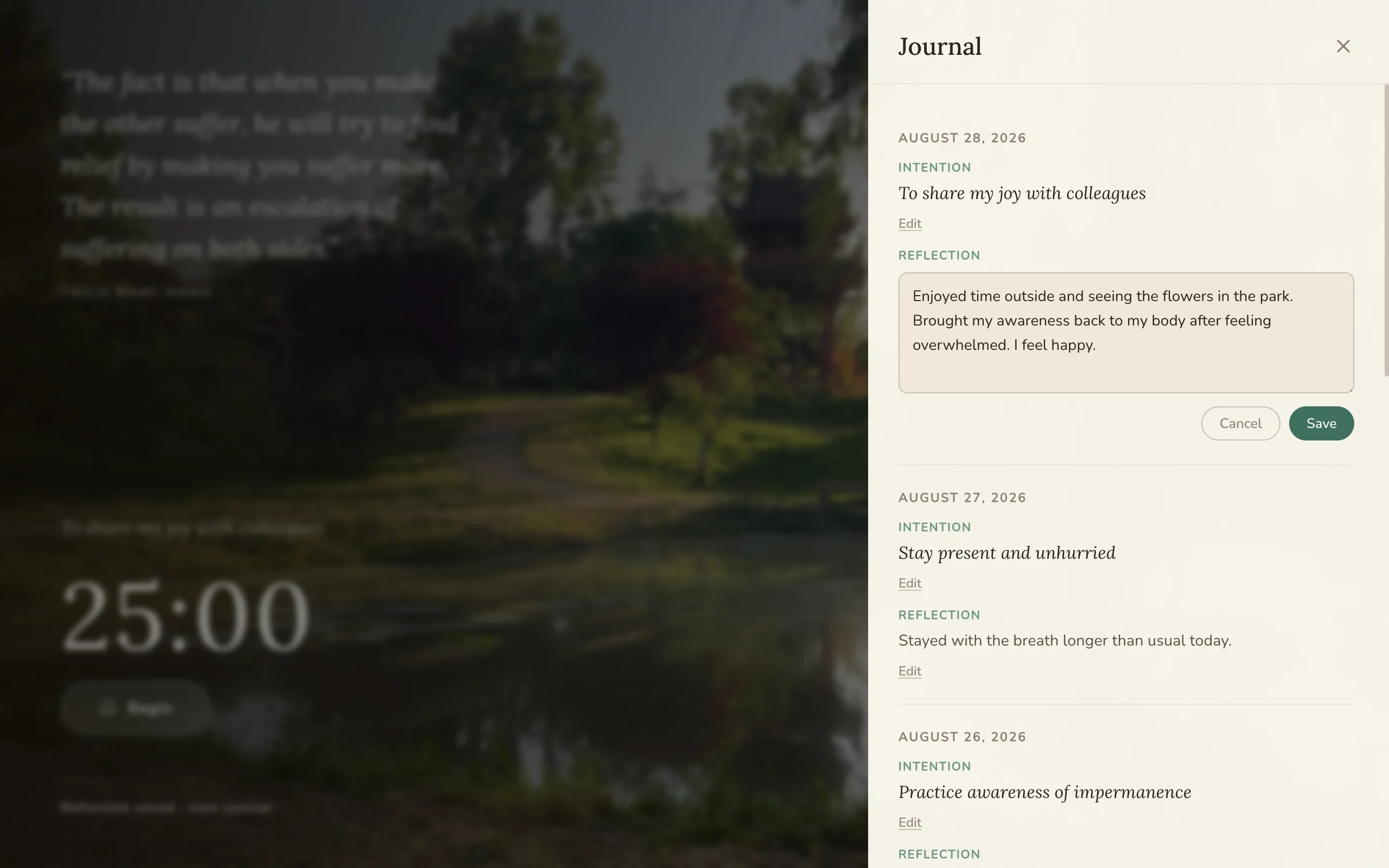 Writing an evening reflection in Mindful Work