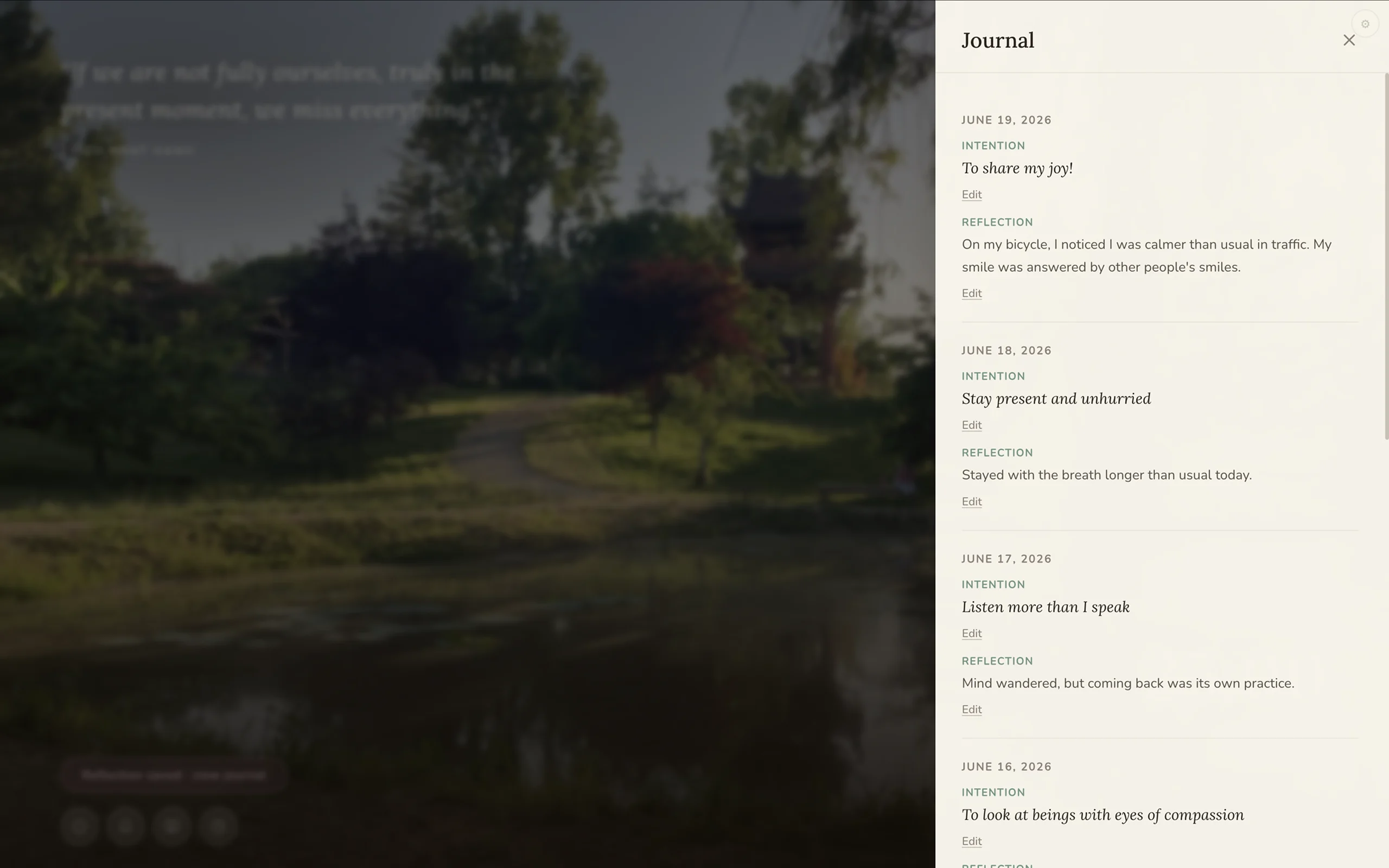 The journal archive of past entries